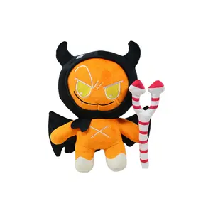 30cm Orange Devil Plush Toy with Pitchfork Soft Stuffed Demon Doll Halloween Fans Gift