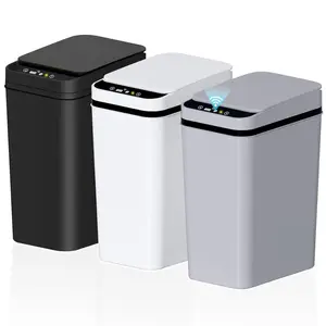 3Pack Bathroom Small Trash Can with Lid, 2.6 Gallon Touchless Automatic Garbage Can Slim  Motion Sensor  Trash Bin for Bedroom, Office, Living Room White/Black/Grey