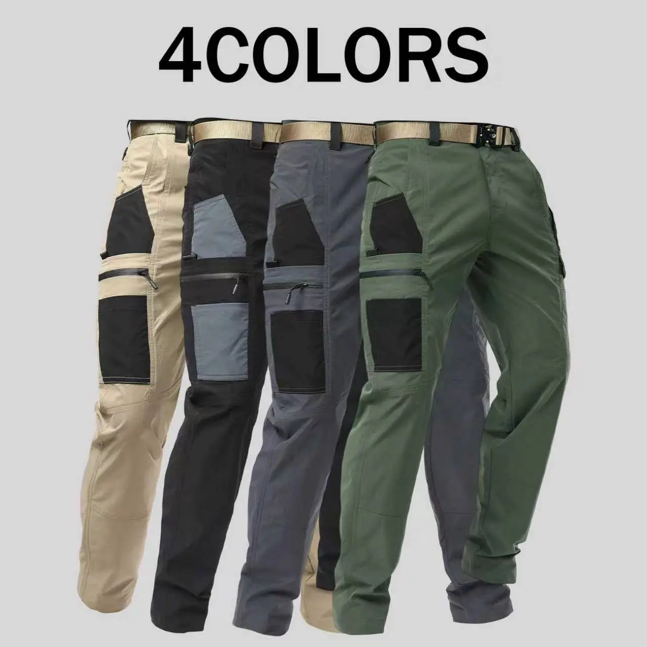 Men's Solid Color Tactical Work Pants - 230g/m² New Fabric, Multiple Pockets, Zipper Closures, Durable Menswear for Hiking, Work, Spring-Autumn Outdoor Activities, Men's Work Pants