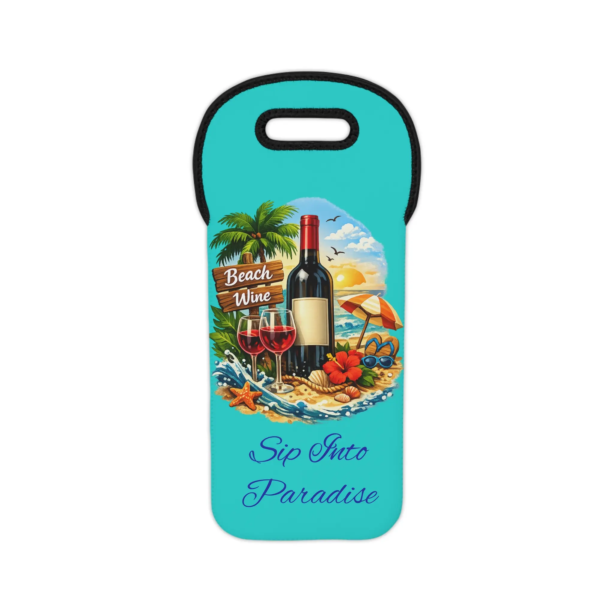 Sip Into Paradise Beach Wine Tote Bag | Tropical Bottle Carrier