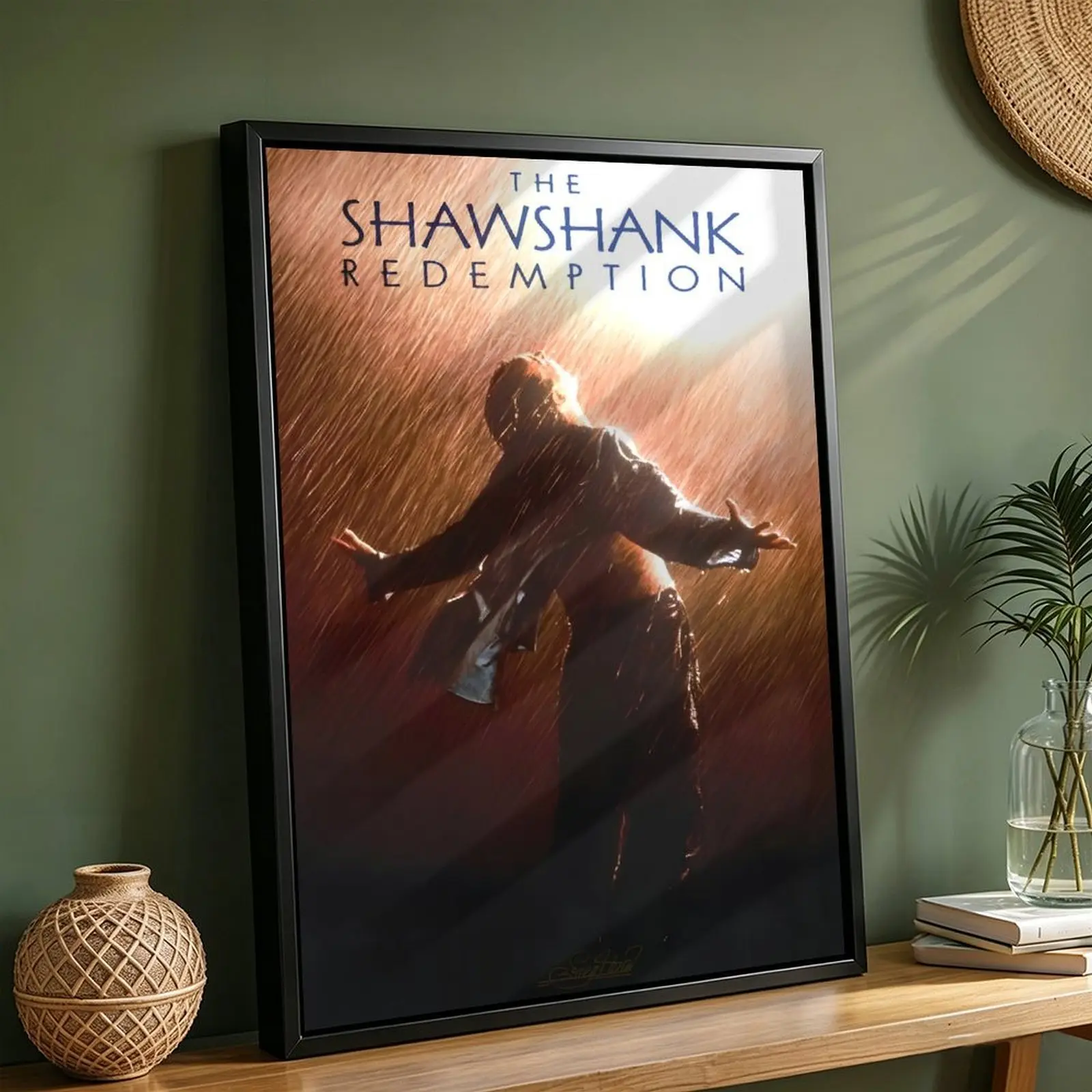 The Shawshank Redemption Andy Rain Scene Canvas Wall Art, Classic Movie Poster Print, Inspirational Decor for Bedroom Living Room Man Cave, Framed/Unframed with Multiple Sizes
