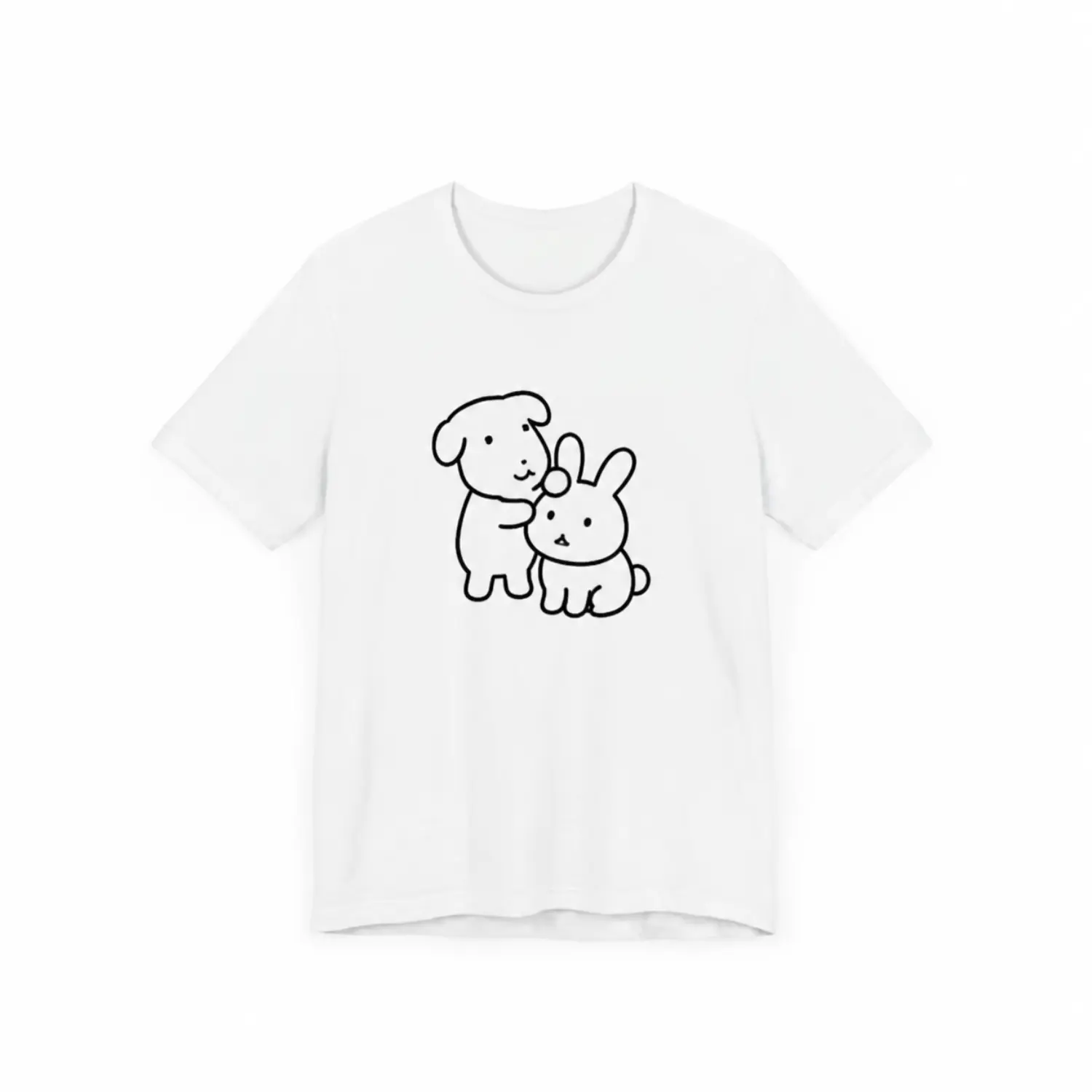 Summer Short Sleeve T-Shirt with Cartoon Puppy and Rabbit Print