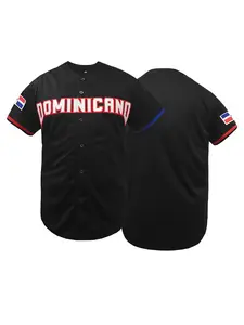 Men's Dominicana Embroidered V-Neck Loose Fit Breathable Sports Shirt, Short Sleeve Baseball Jersey, Sports Clothing, Stylish Jersey, for Sports & Parties, Casual Wear, Themed Events, Bold Number Design, Durable Fabric, Sports Tops