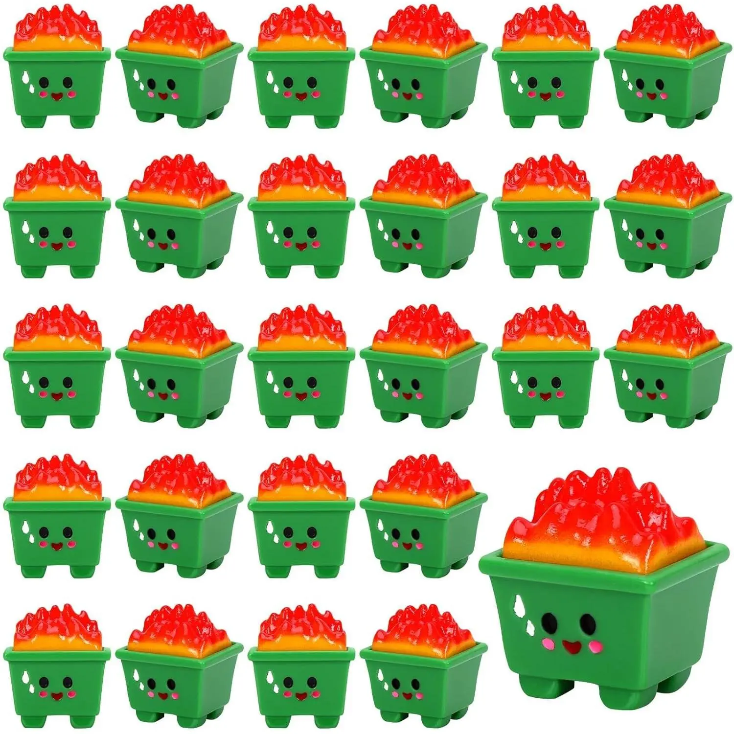 30 count Mini Dumpster Figurines, Green  Dumpster Figurines with Flame Emotional Dumpster Fire Desk Accessories Funny Mini Dumpster Fire Gifts for Coworker Teacher Nurse Office Decor
