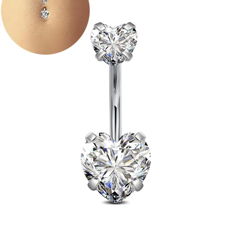 Rhinestone Heart Shaped Navel Ring,  Stainless Steel Belly Piercing Body Jewelry, Women's Fashion Accessories for Party, Daily Clothing Decor