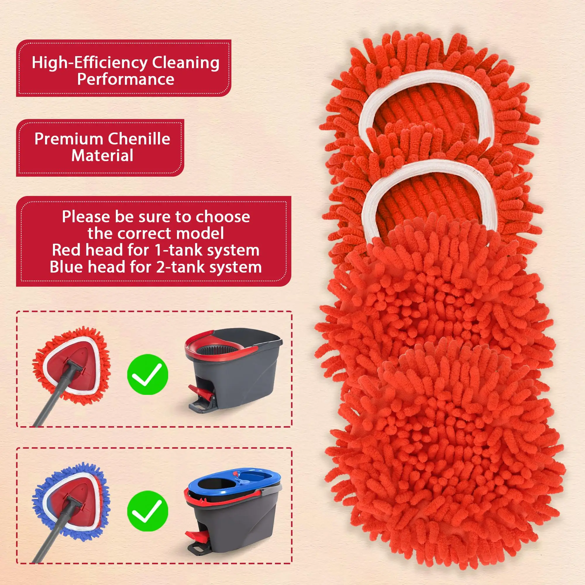 Chenille Duster Replacement Heads for O-Cedar 2025 Unique Design Heads Turn Mop into Long-Handle Duster Dry Cleaning Trap Bucket & Handle Not Included