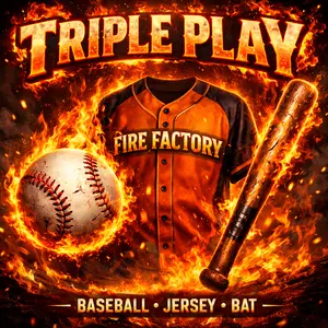 Fire Factory TRIPLE PLAY! 1 Ball, 1 Licensed Jersey, 1 Bat. Case of 8 Mystery Boxes