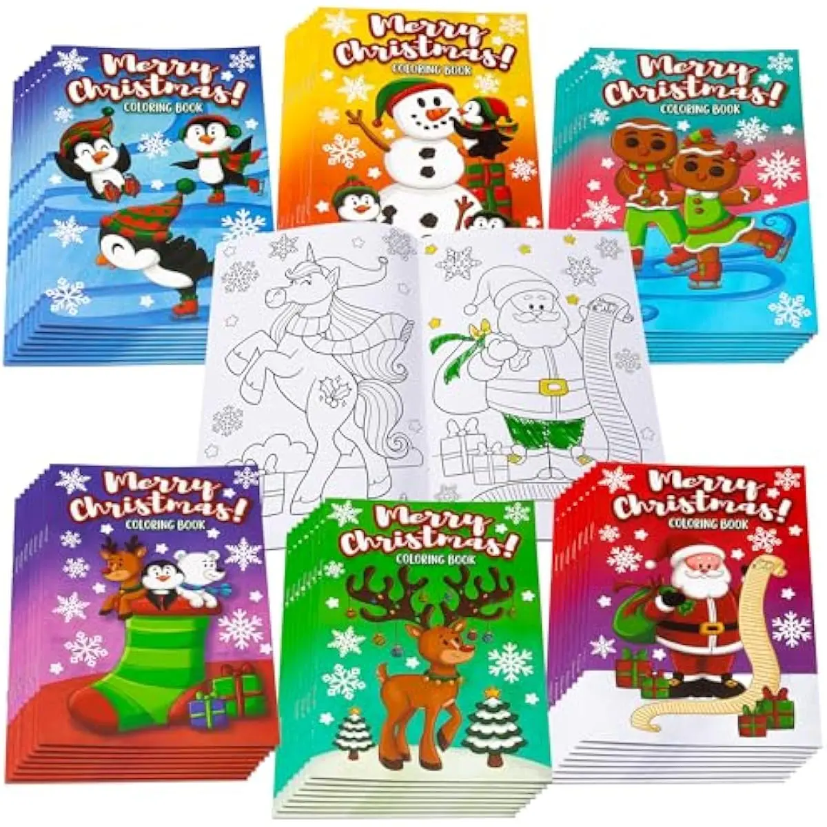 48 Pcs Christmas Coloring Book Bulk in 6 Covers, Xmas Mini Coloring Books for Kids with Snowman, Santa, Reindeer, Make Your Own Craft for Kids School Activities, Party Supplies(Age 8+)