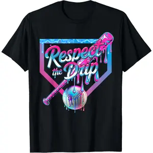100% Cotton Baseball Drip Ice Cream Drip Baseball Funny T-Shirt