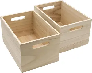 Set of 2 Unfinished Wood Crates - Versatile Organizer Bins for Pantry Storage, Closet Organization, Arts & Crafts, and Cabinet Organization.