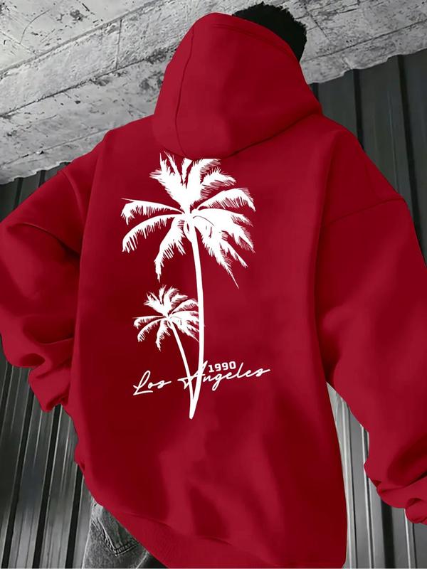 Men's Casual Solid Color Hoodie, Drawstring Pocket Long Sleeve Pullover, Letter Print Streetwear for Fall & Winter