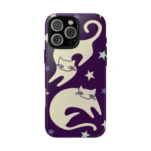 Celestial Star Cats Purple Phone Case Cute Y2K Grunge Whimsical Cool Girl Gift iPhone Pro Max 17 16 15 14 13 Samsung Galaxy S25 Google Pixel