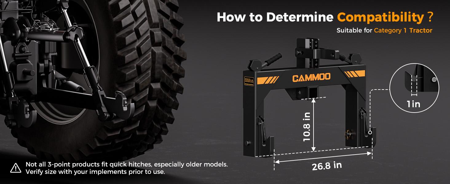 【Back To School】CAMMOO 3-Point Quick Hitch with 2" Receiver & Extra Versatile Adapter - Category 1 Compatible, No Bushing Needed, 3000LBS Lift Capacity, 5-Level Adjustable Bolt, Reinforcing Rib Design (Boating & Water Sports Accessory) campingessentials,