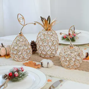 3 gold crystal fruit decorations - handmade apple, pear, and pineapple statues suitable for desktop decoration, holiday celebrations, gifts, mirrors, treasures, necklaces, rings, birthday storage boxes, weddings, storage, birthday gifts