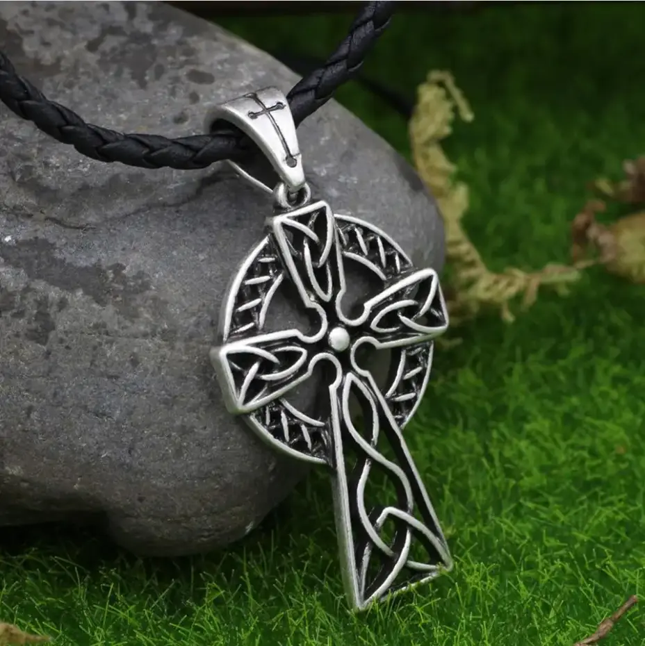 Irish Celtic Cross Necklace Norse Viking Knot Large Pendant Men Stainless Steel