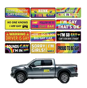 Gay Pride 12 PCS Funny Car Magnet Set LGBT Magnetic Bumper Stickers Reusable Prank Decals for Car Truck Fridge Locker Decorative Accessories Fun Eye-Catching Designs