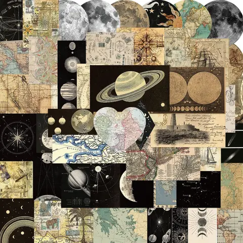 Vintage Map Planet Pattern Sticker, 50/1000pcs Retro Sticker, Art Stickers, Decoration Sticker, DIY Decorative Sticker for Phone Case, Water Bottle, Room, Diary, Scrapbook, Ornaments, Decorative Decal