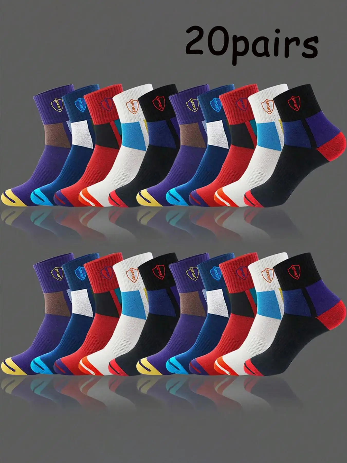 Men's 20 Pairs Letter & Patchwork Print Crew Socks, Casual Comfy Breathable Socks for Daily Outdoor Wear, Socks for All Seasons