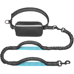 Custom Logo Zipper Pouch Dual Padded Handles Hands Free Dog Leash Walking Running Bungee Custom Hands Free Dog Leash Pet Leashes
