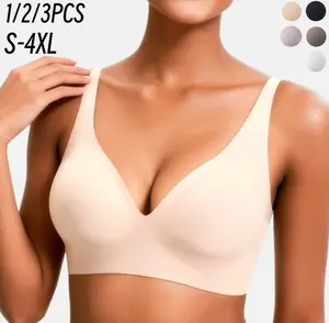 1/2/3PCS Jelly Wireless Bras Womens Comfortable Wireless Bras Push Up Bralettes Seamless Tshirts Bras Deep V Everyday Bras S-4XL