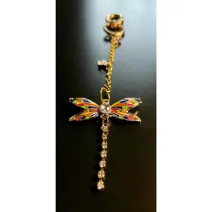 Dragonfly Bag Charm or Key Chain with Colorful Enamel and Crystal Accents