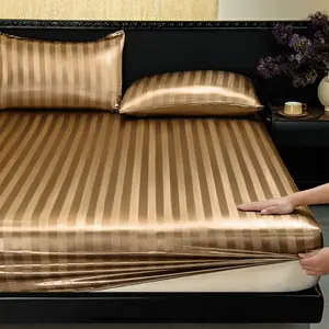 2/3pcs Luxury Satin Bedding Set, Striped Silky Fitted Sheet with Pillowcases, Soft Cooling and Breathable Bed Sheets, Dustproof and Stain-Resistant Mattress Cover, Machine Washable, Perfect for Bedroom, Dorm and Hotel