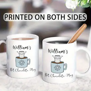 Personalized 11oz Ceramic Coffee Mug Customizable "William'S Hot Chocolate" Design Featuring Snowflake Smiling Marshmallow Insulated Reusable Dishwasher Safe Ideal Gift for Teens Birthdays Christmas Holidays Coffee