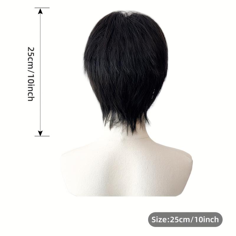 Men's Natural Straight Wig - Matte Black Brown with Elastic Mesh Cap for a Secure Fit, Suitable for Cosplay, Theatrical Performances, and Everyday Use - Compatible with All Light Beige Shades - Specially Crafted in Europe, Easy-to-Wear Wig for Beginners