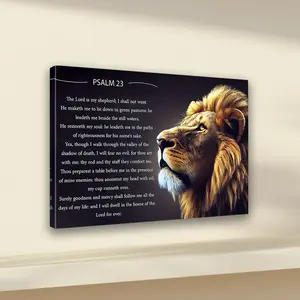 Framed Canvas Art Print Majestic Lion with Psalm 23 Scripture Classic Christian Wall Decor for Living Room Bedroom Office Indoor Pine Wood Frame Perfect Holiday Gift Lion Wall Decor Ornaments Artistic