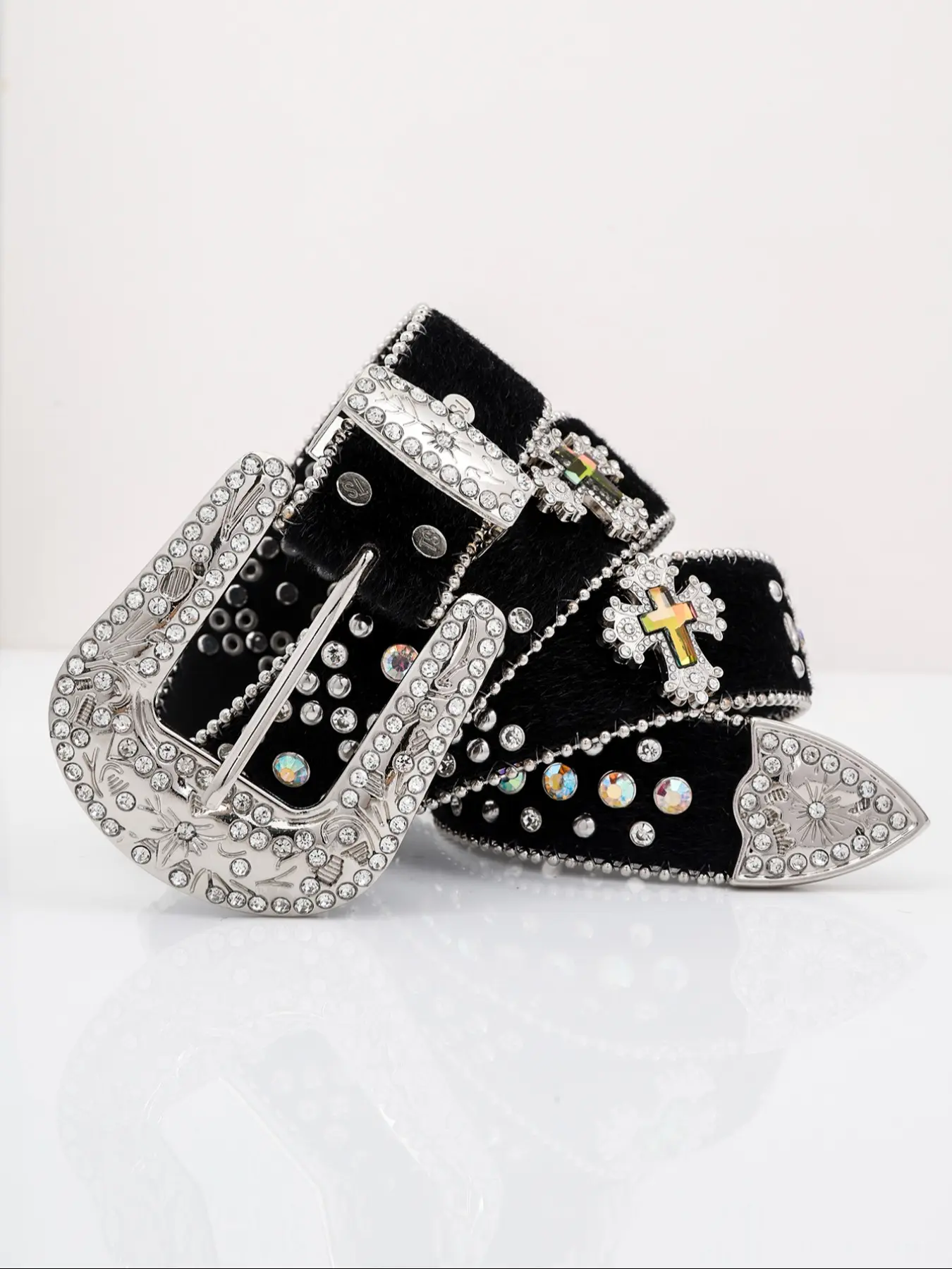 1pc women's fashion Bling studded colorful imitation horsehair color-changing diamond Rhinestone Decorated Belt, Sparkling Western Style Belt, Stylish Belts suitable for daily life/party/nightclub