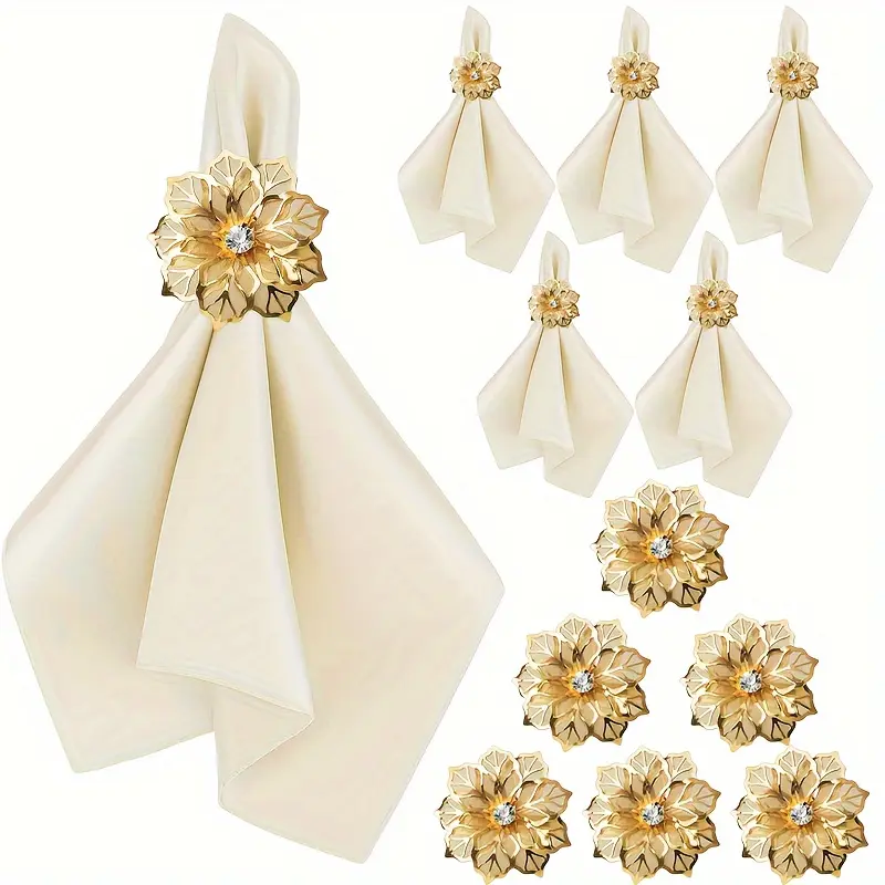 12pcs Elegant Satin Napkin and Ring Set | Smooth Fabric, Decorative Wreath, Ideal for Weddings, Festivals and Special Occasions