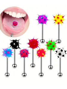 Soft Silicone Ball Tongue Piercing Barbell Set, 5-10pcs Stainless Steel Body Jewelry, Body Piercing Kit, Random Color Options, Perfect for Daily Use