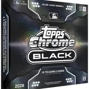 2026 Topps Chrome Black Hobby Box: 2 packs per box, 6 cards per pack - 1 encased autograph