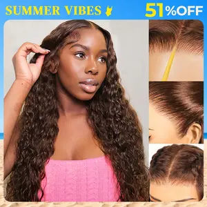 Arabella Chocolate Brown Water Wave 4# 13x6 Glueless Lace Front Wig with Drawstring Human Hair Ear to Ear Beginner Friendly Affordable Wig