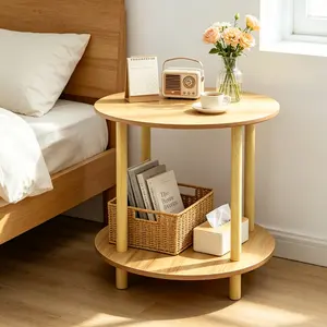 2-Tier Round End Table with Round Corners, Small Side Table for Living Room, Bedroom Small Spaces Indoor Furniture