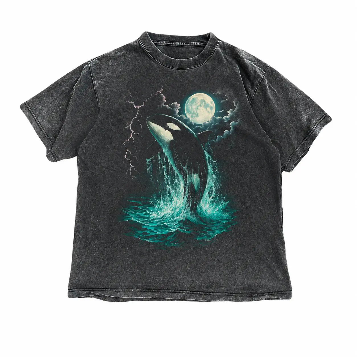 Orca Midnight Vintage Style Graphic Tee, Retro Ocean Orca Shirt