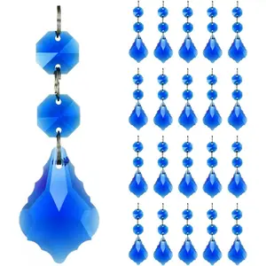 20 count Maple Leaf  Chandelier Prisms Pendant Replacement Connected  Glass Octagon Beads  Chandelier Decoration 38mm (Mid Blue)