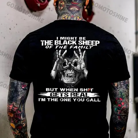 I MIGHT BE THE BLACK SHEEP OF THE FAMILY Skull With OK Print Men's T-Shirt Classic Cotton Casual Crewneck Garment Loose