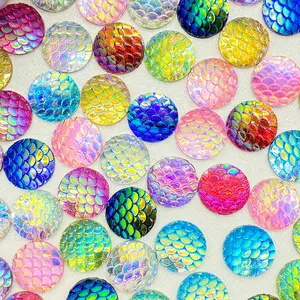 50pcs Round Fish Scale Resin Glitter Sequins, DIY Fashion Accessories, Shoe Hat Bag Hair Ornament Supplies, Gradient Color Sparkles