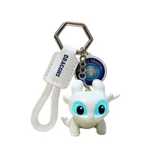 Black & White How to Train Your Dragon Toothless & Light Fury Keychain with Glowing Eyes, Creative Car Interior Pendant, Bag Hanging Ornament & Cute Cartoon Decoration, Perfect for Auto Decor & Gift for Kids, Adults and Fans