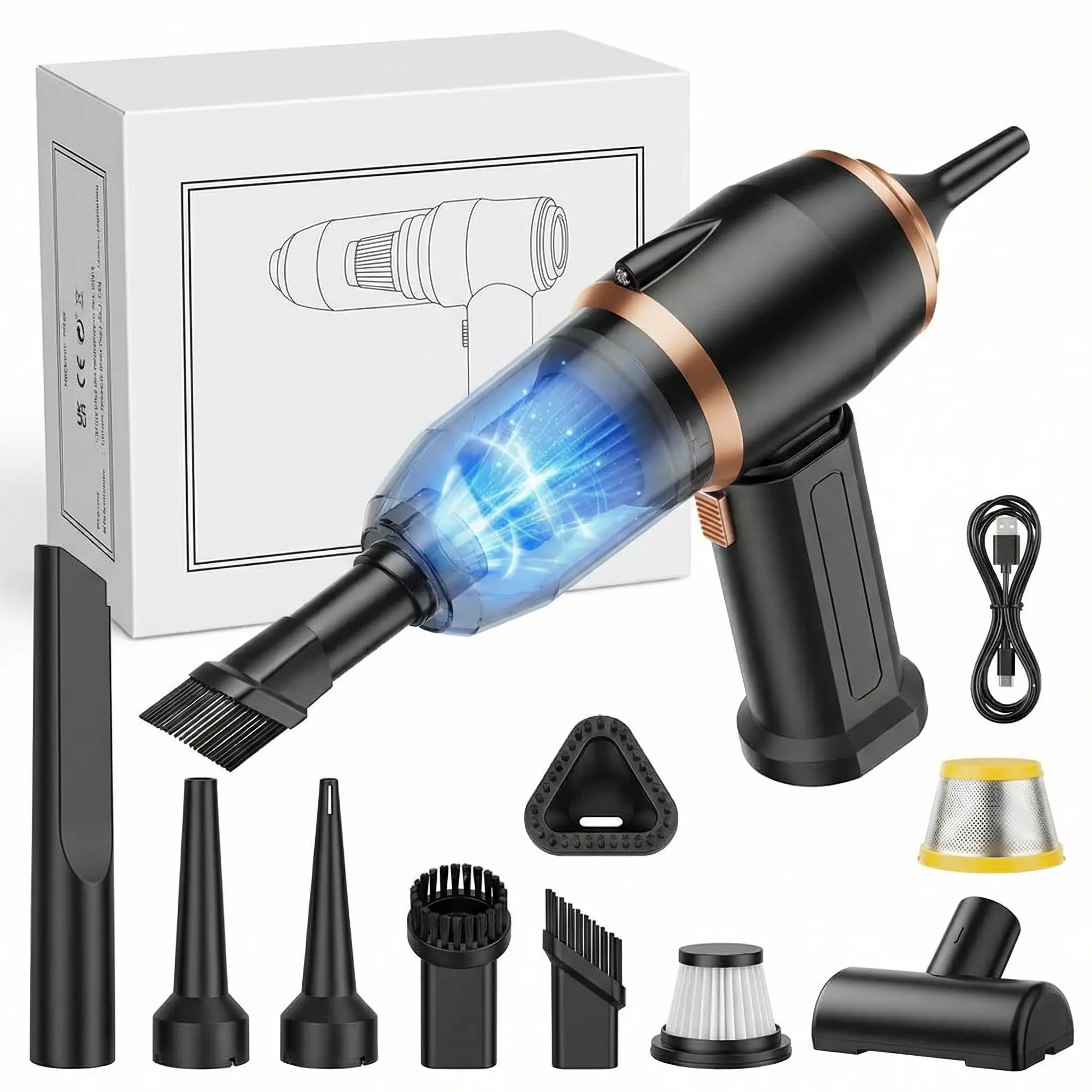 Handheld Car Vacuum Cleaner, Cordless Vacuum Cleaner, Vacuum and Air Duster, Car Cleaning Kit, Portable Vacuum for Car Interior, Auto Accessories Interior, Cars Accessories, Truck Accessories, Car Decoration, Fun Car Accessories, LED Light, Car Decor