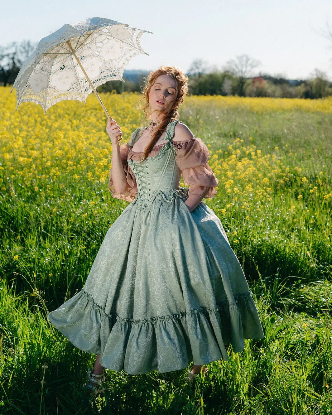 Mint Green Floral 18th Century Stays