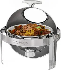 ROVSUN Roll Top Chafing Dish Buffet,6 Quart Round Stainless Steel Chafer for Catering,Buffet Servers and Warmers Set with Glass Window for Wedding, Parties, Banquet, Events，Graduation