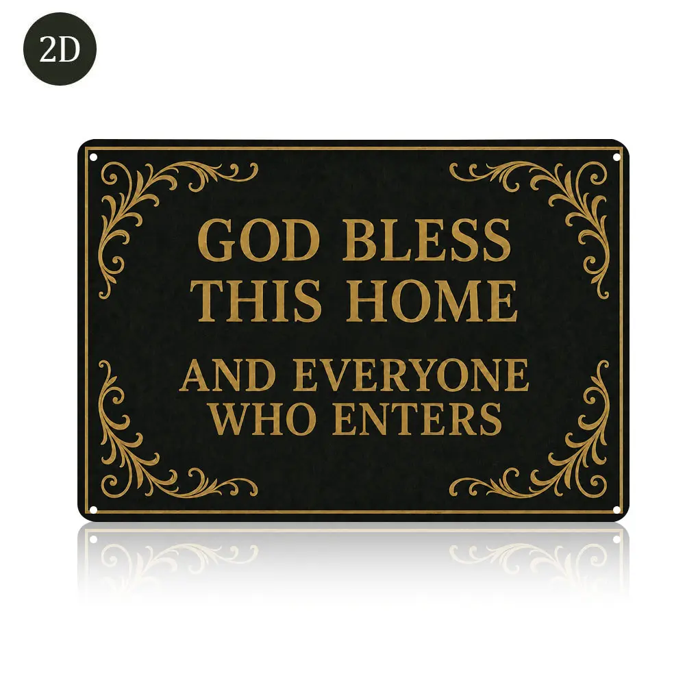 Christmas Gifts Metal Wall Covering with English Theme "God Bless This Home" 8x12 Inches for Prayer Rooms Studies Living Dining Rooms Ideal Gift
