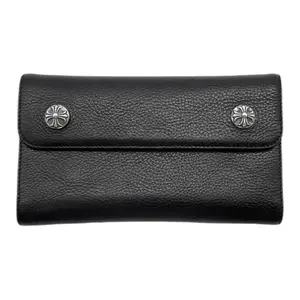 Men's Chrome Hearts Leather Wallet with Cross Ball Button, Black