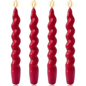 4 Pack 7 Inch Red Spiral Taper Candles, Unscented Dripless Fat Twisted Candlesticks for Home Décor Party Wedding and Celebrations