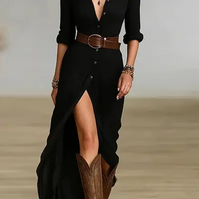 white christmas dresses Western Midi Dress Black & White / 40 main image 1