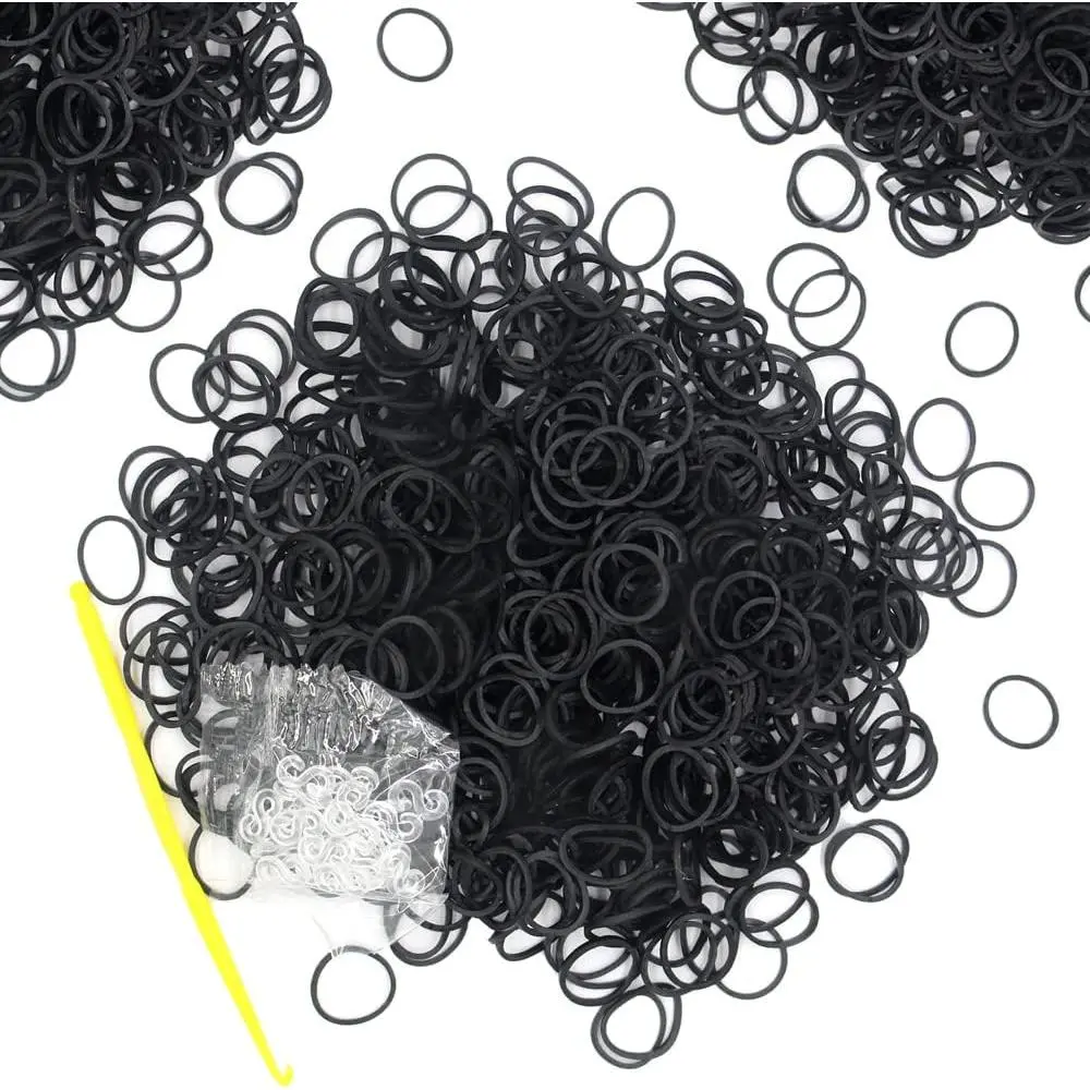 6000-Pack Rubber Loom Bands Making Kit,50PCS S-Clips10-Hooks,Colorful Rubber Bands Refill Kits for Weaving DIY Crafting  (Black)