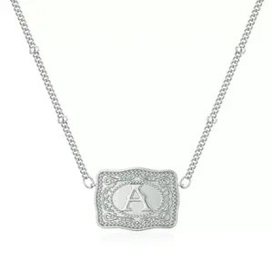 26 English Alphabet Belt Buckle Necklace Embossed Copper Necklace Belt Buckle Shape Necklace Initial Letter Pendant Necklace with Buckle