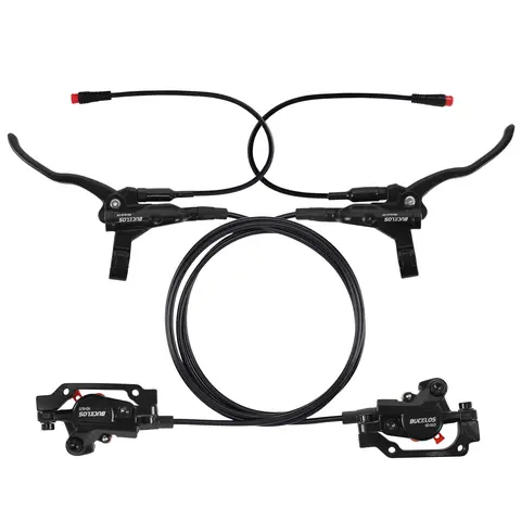 BUCKLOS Hydraulic Brake Set - E-Bike Power-Off Safe Kit with Dual-Piston Calipers, 1100mm Left Front/1800mm Right Rear Aluminum Alloy Levers, Disc Calipers, 2-Pin Connector, Ebike Accessories for E-Bikes, Scooters (Check Compatibility)